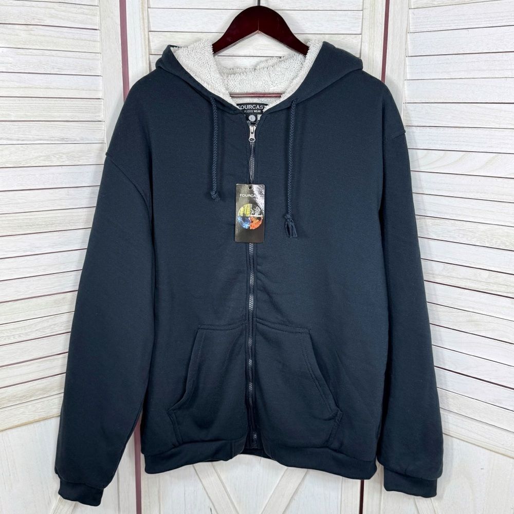 Forecast Hoodie‎ Jacket Mens Large Blue Fleece Sherpa Lined Full Zip Knit Pocket